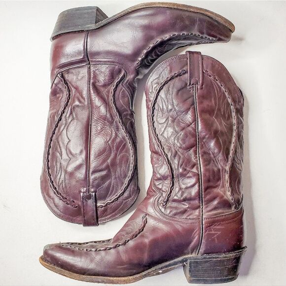 Dan Post Black Cherry Albany Western Embroidered Flame Cowboy Boots Size 10.5 - Picture 2 of 7